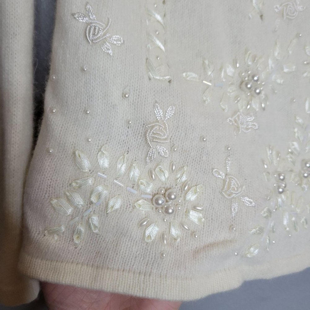 Vintage Lisa International Lambswool Agora Rabbit Hair Sweater Ivory White M - Picture 4 of 7